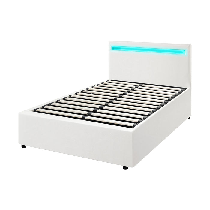 Bed Frame King Single Rgb Led Gas Lift Storage Base White