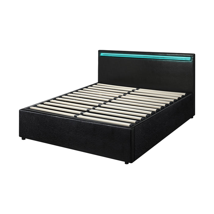 Bed Frame Rgb Led Queen Size Gas Lift Storage Base Black