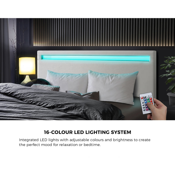 Bed Frame Queen Rgb Led Gas Lift Base Storage White