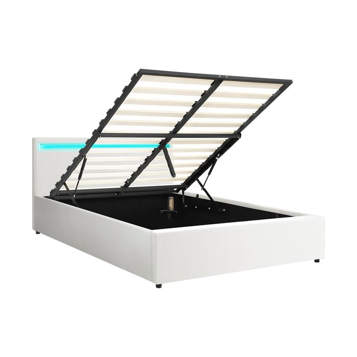 Bed Frame Queen Rgb Led Gas Lift Storage Base White