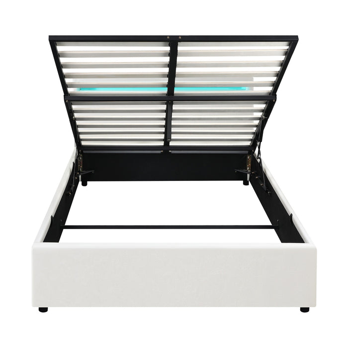 Bed Frame Queen Rgb Led Gas Lift Storage Base White
