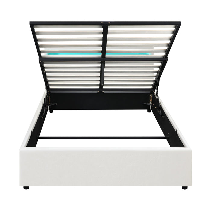 Bed Frame Queen Double King Single Rgb Led Gas Lift Base Storage White