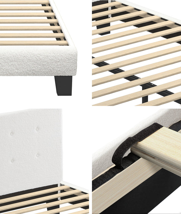 Bed Frame Double Size Bed Platform White Boucle