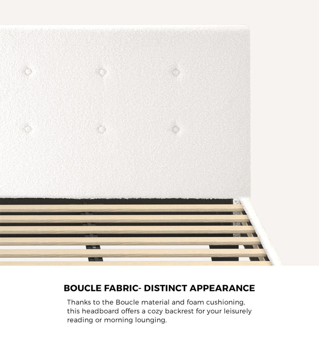 Bed Frame Queen Size Bed Platform White Boucle