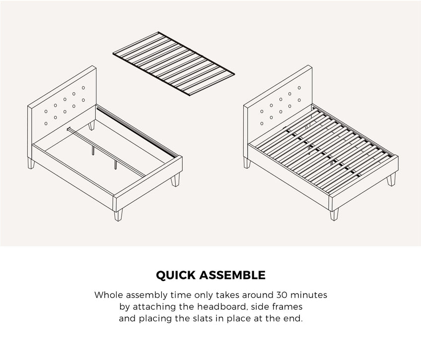 Bed Frame Queen Size Bed Platform White Boucle