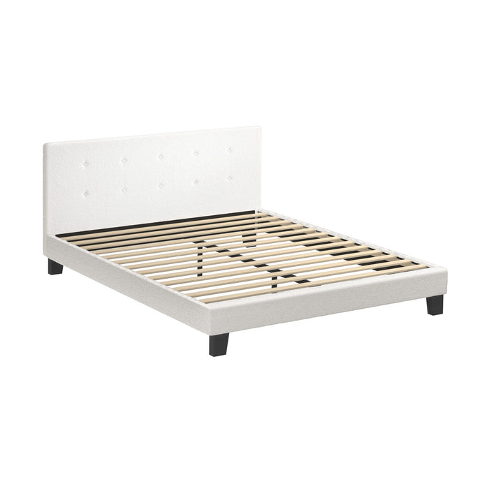 Bed Frame Queen Size Bed Platform White Boucle