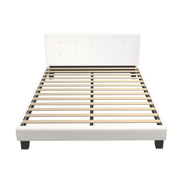 Bed Frame Queen Size Bed Platform White Boucle