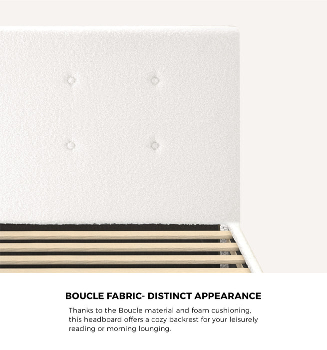 Bed Frame Single Size Bed Platform White Boucle