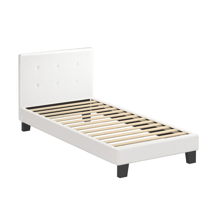Bed Frame Single Size Bed Platform White Boucle