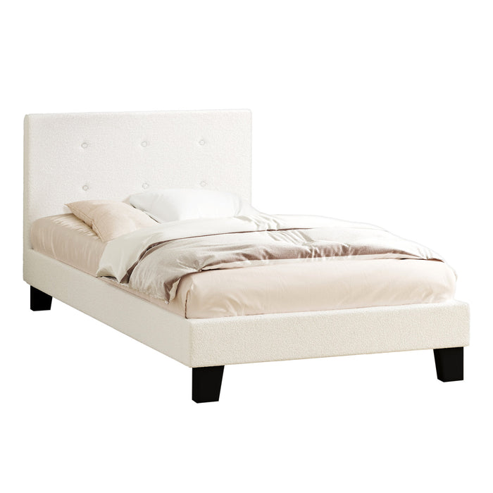 Bed Frame Single Size Bed Platform White Boucle
