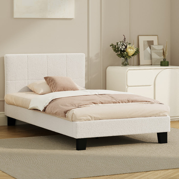 Bed Frame King Single Size Base White Boucle Tofu