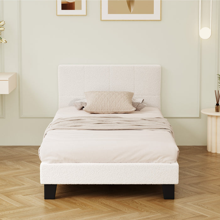 Bed Frame King Single Size Base White Boucle Tofu