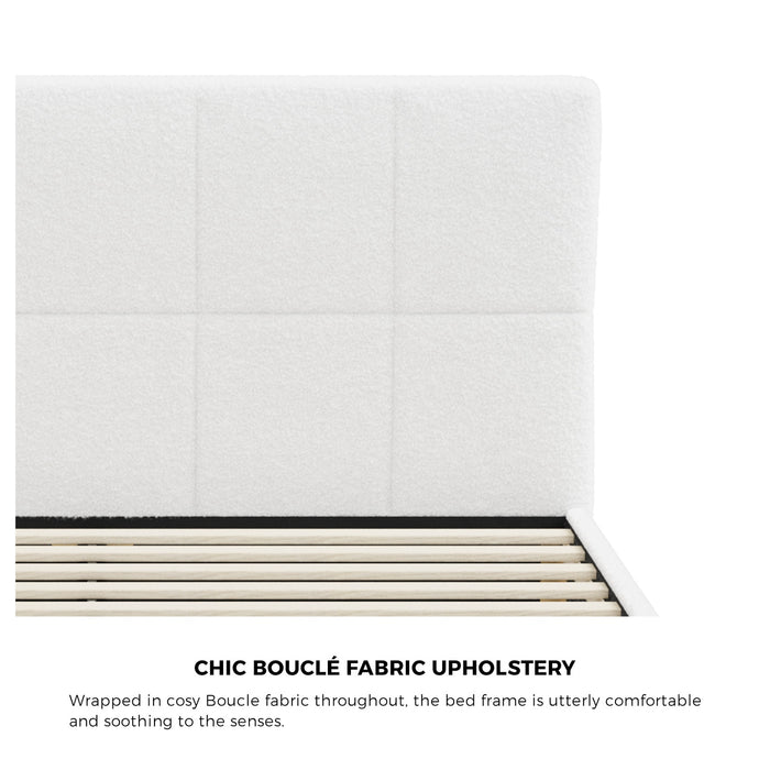 Bed Frame King Single Size Base White Boucle Tofu