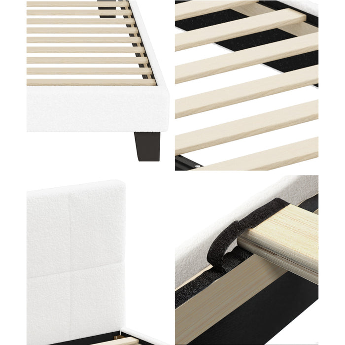 Bed Frame King Single Size Base White Boucle Tofu