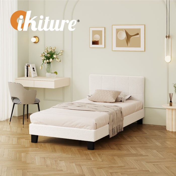Bed Frame King Single Size Base White Boucle Tofu