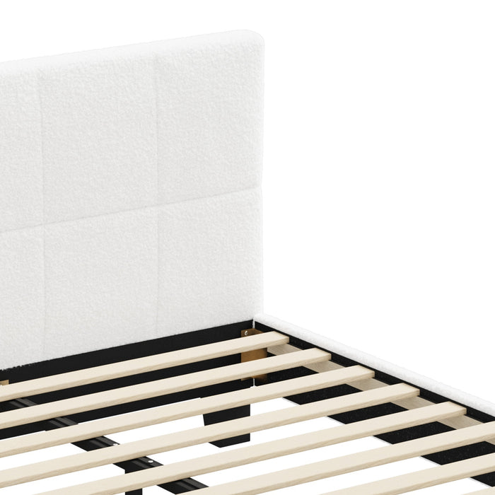 Bed Frame King Single Size Base White Boucle Tofu