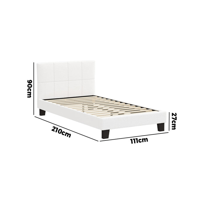 Bed Frame King Single Size Base White Boucle Tofu