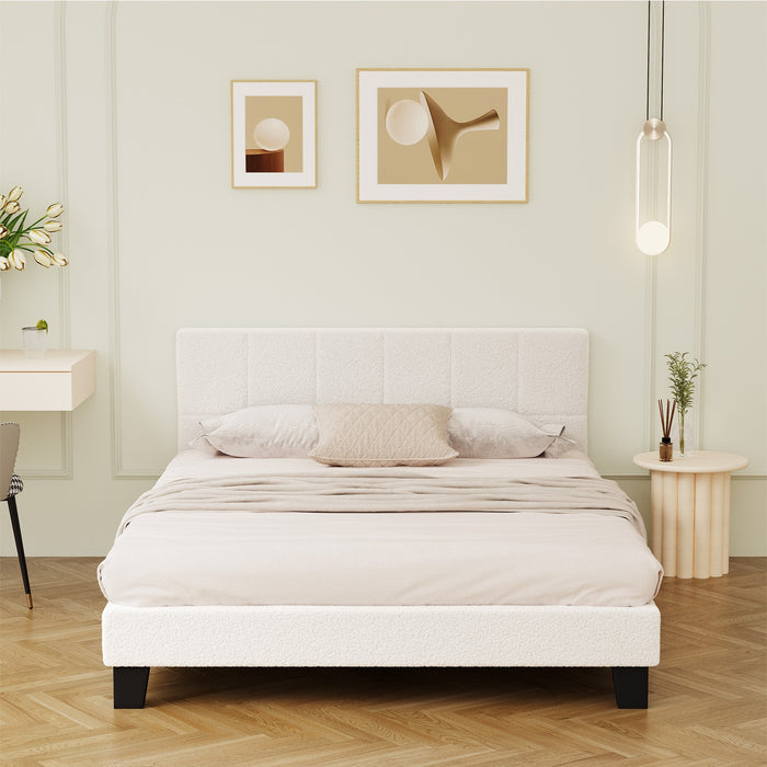 Bed Frame Queen Size Base White Boucle Tofu
