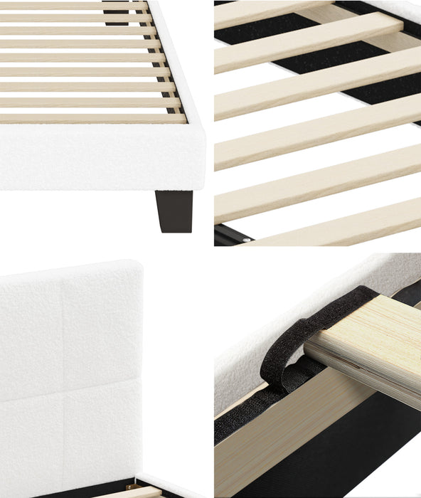Bed Frame Queen Size Base White Boucle Tofu