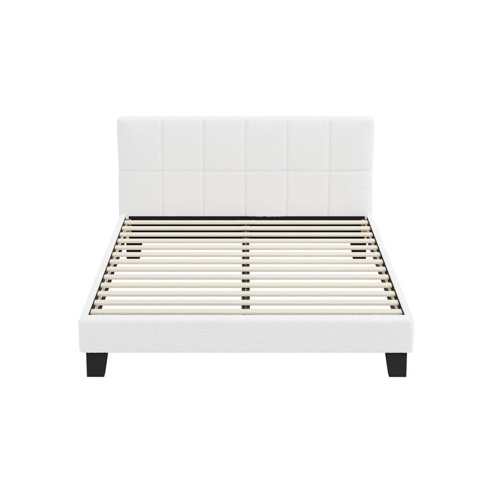 Bed Frame Queen Size Base White Boucle Tofu