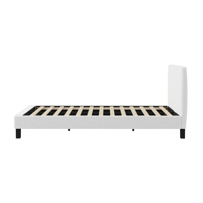 Bed Frame Queen Size Base White Boucle Tofu