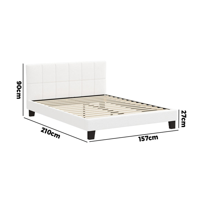 Bed Frame Queen Size Base White Boucle Tofu