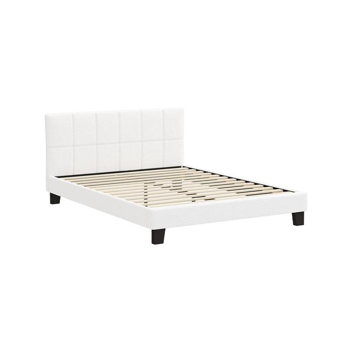 Bed Frame Queen Size Base White Boucle Tofu