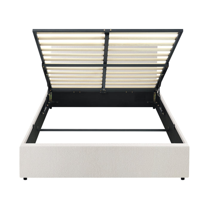 Bed Frame Double Size Gas Lift Base With Storage White Boucle