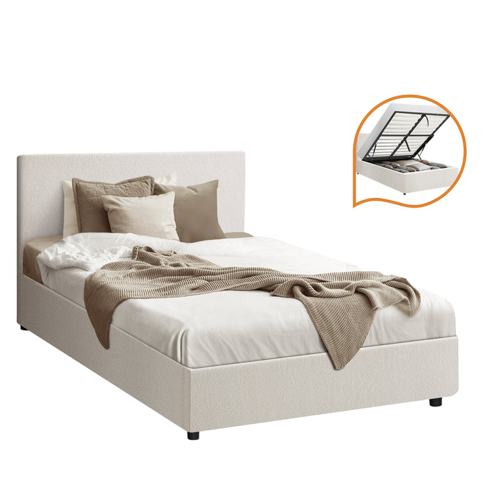 Bed Frame King Single Size Gas Lift Base W / Storage Boucle