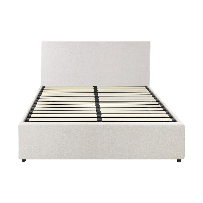 Bed Frame Queen Size Gas Lift Base W / Storage Boucle
