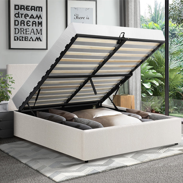 Bed Frame Queen Size Gas Lift Storage Beds White