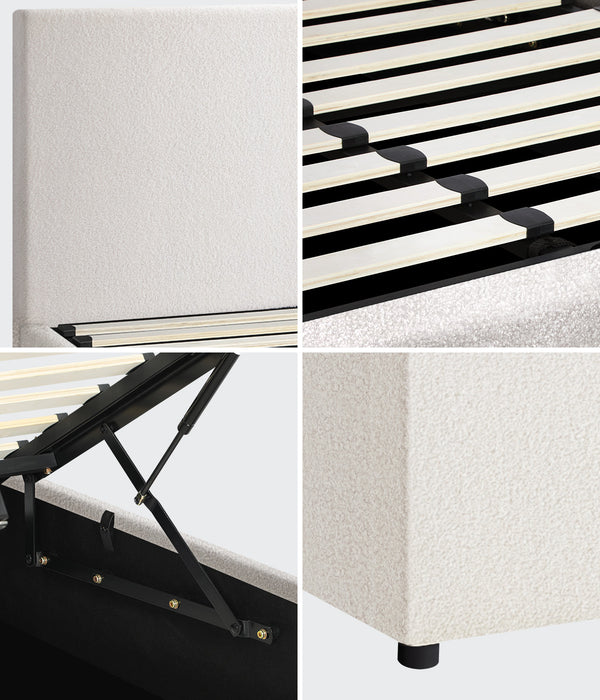 Bed Frame Double Size Gas Lift Boucle Beds With Mattress Set