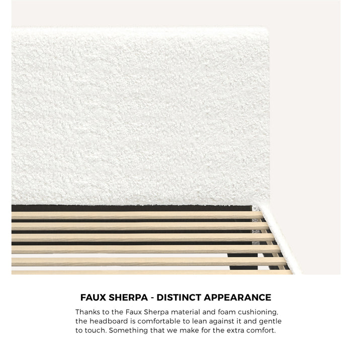 Bed Frame Single Size Mattress Base Boucle Fabric Platform Wooden Slats