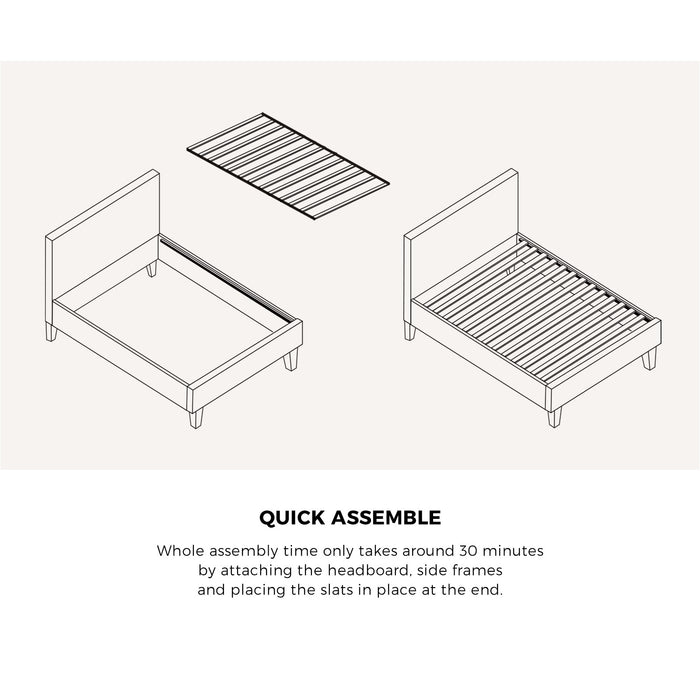 Bed Frame Single Size Mattress Base Boucle Fabric Platform Wooden Slats