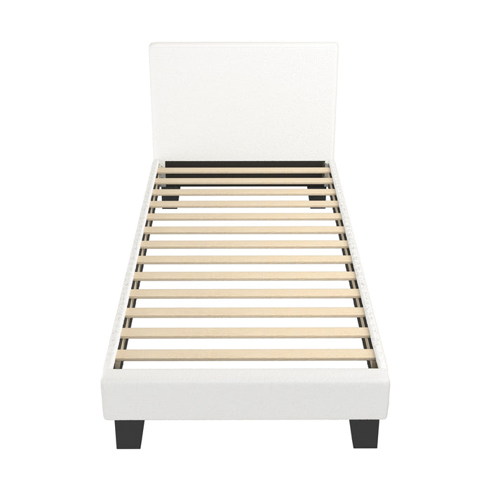 Bed Frame Single Size Mattress Base Boucle Fabric Platform Wooden Slats