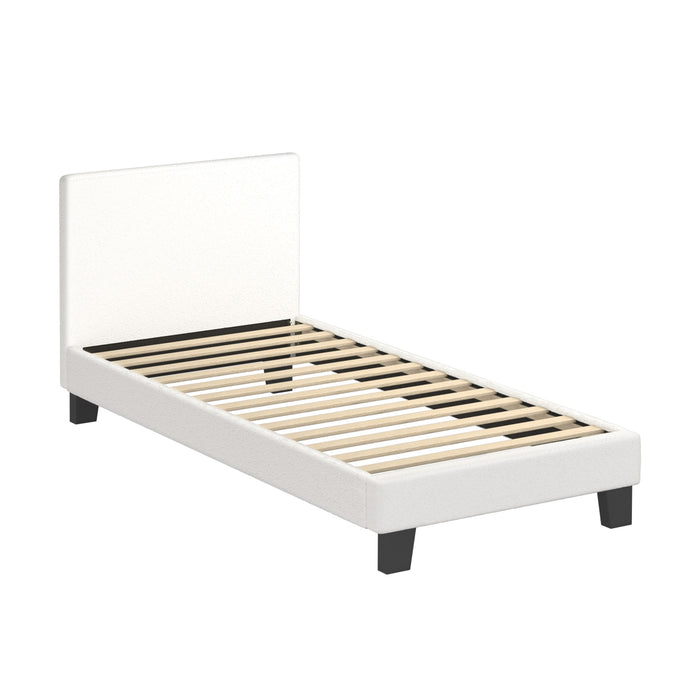 Bed Frame Single Size Mattress Base Boucle Fabric Platform Wooden Slats