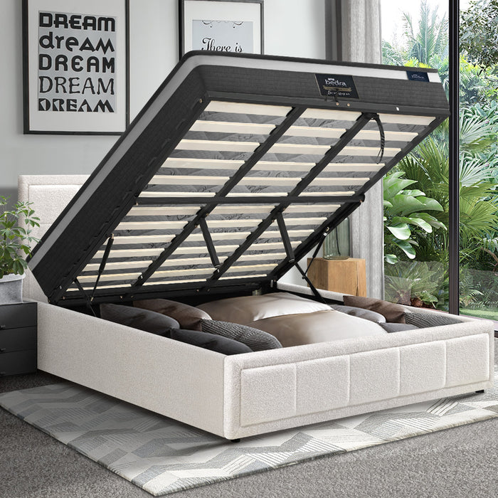 Bed Frame Double Size Gas Lift Storage With Mattress Set White Boss