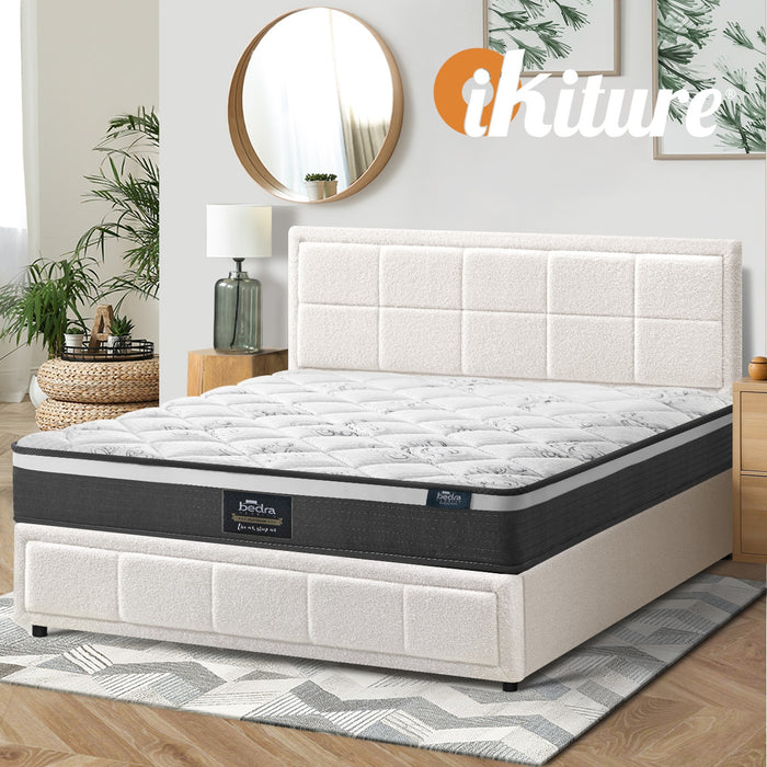 Bed Frame Double Size Gas Lift Storage With Mattress Set White Boss