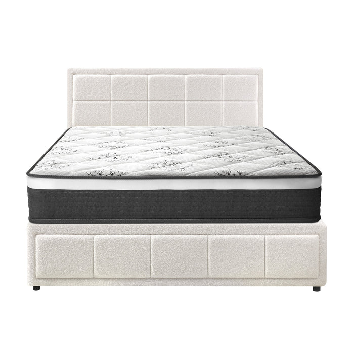 Bed Frame Double Size Gas Lift Storage With Mattress Set White Boss