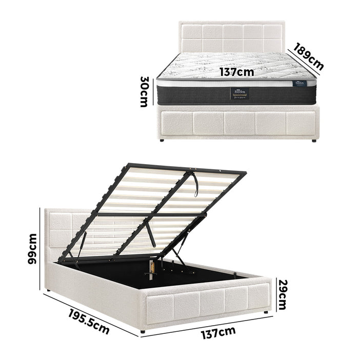Bed Frame Double Size Gas Lift Storage With Mattress Set White Boss