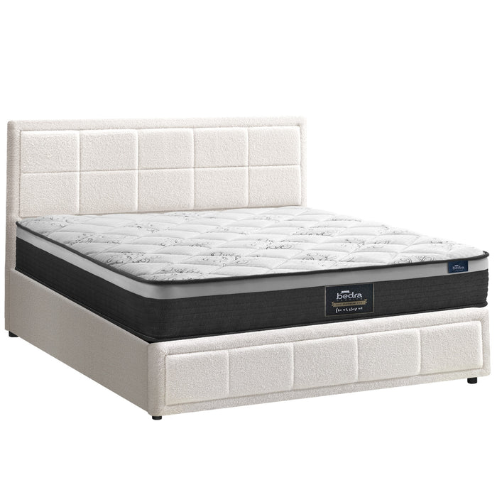 Bed Frame Double Size Gas Lift Storage With Mattress Set White Boss