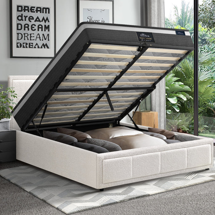 Bed Frame King Single Size Gas Lift Storage With Mattress Set White