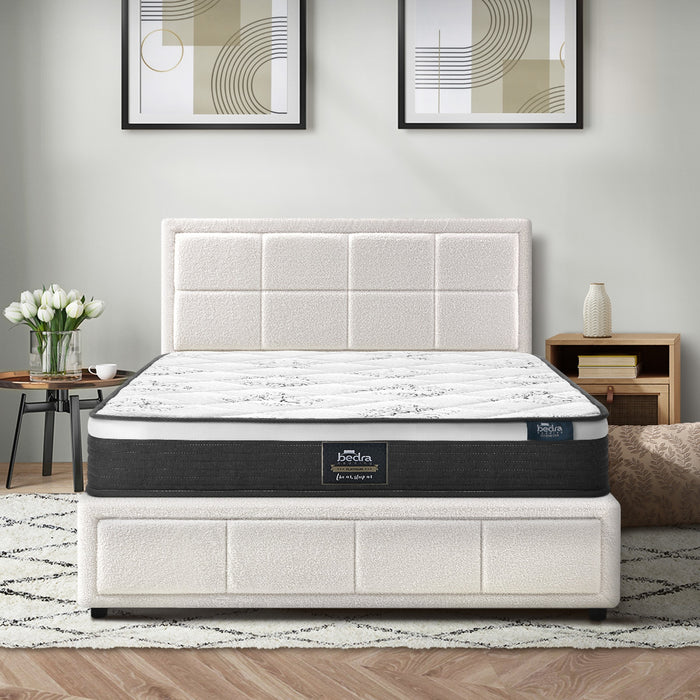 Bed Frame King Single Size Gas Lift Storage With Mattress Set White