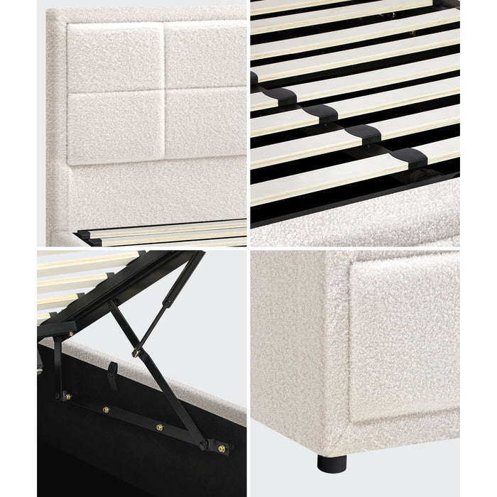 Bed Frame King Single Size Gas Lift Storage With Mattress Set White