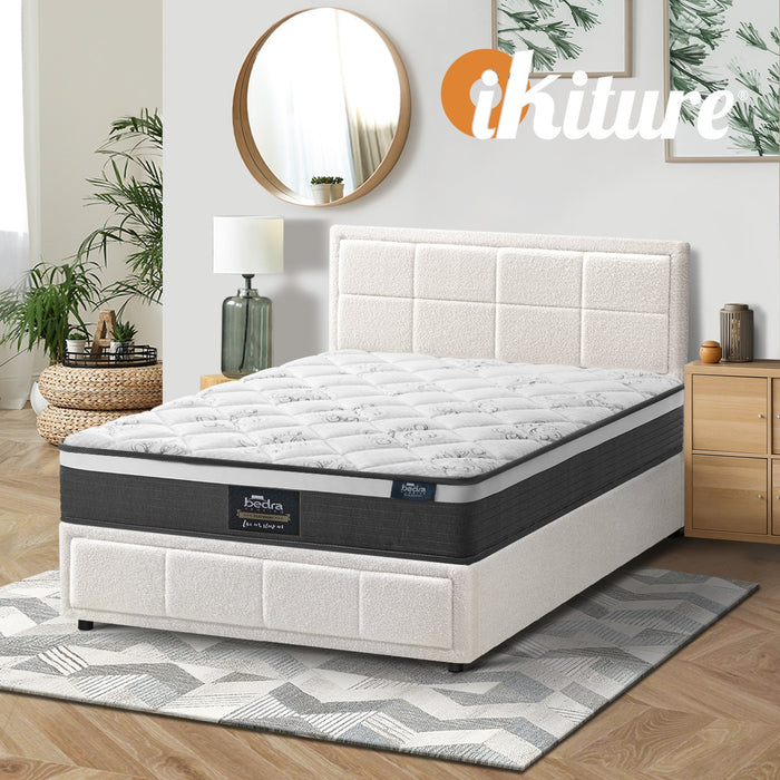 Bed Frame King Single Size Gas Lift Storage With Mattress Set White