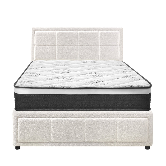 Bed Frame King Single Size Gas Lift Storage With Mattress Set White