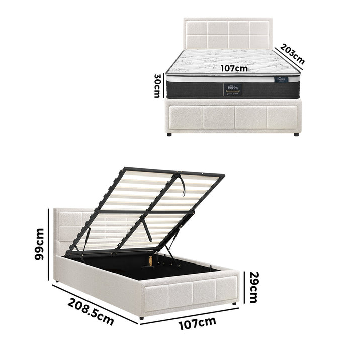 Bed Frame King Single Size Gas Lift Storage With Mattress Set White