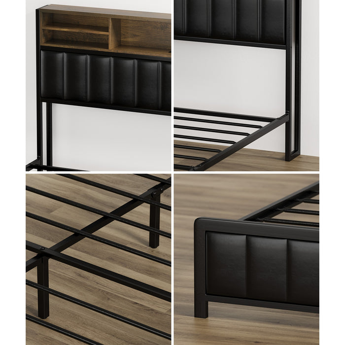 Bed Frame Double Size Led Storage Bedhead 2 Drawers Usb Charge