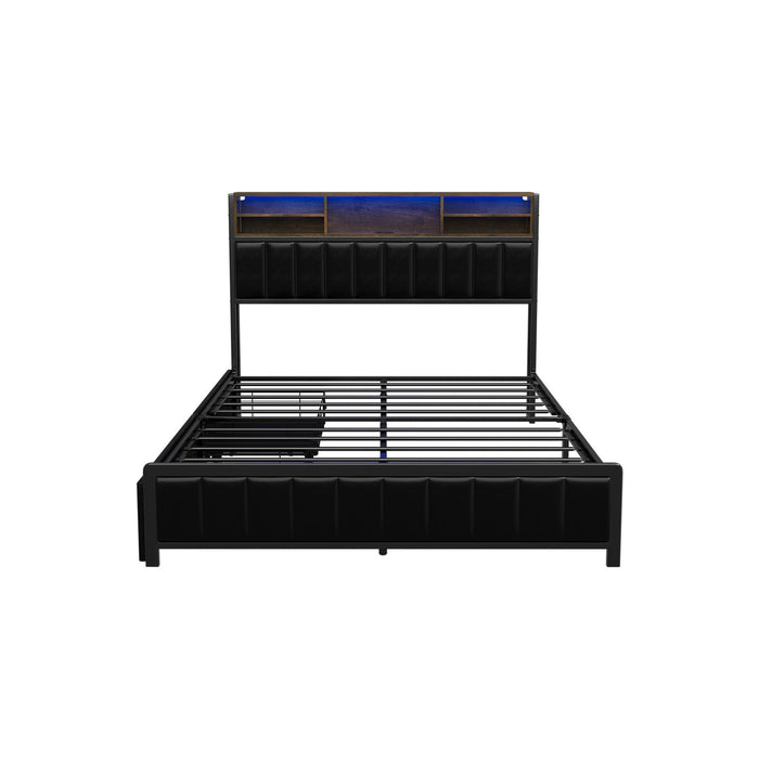 Bed Frame Double Size Led Storage Bedhead 2 Drawers Usb Charge