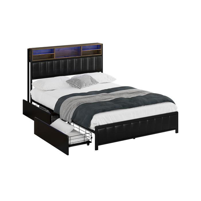 Bed Frame Double Size Led Storage Bedhead 2 Drawers Usb Charge